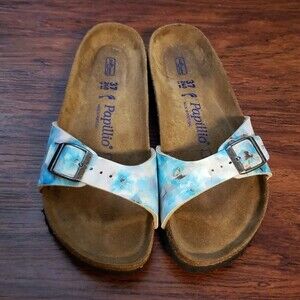 Birkenstock Papillio Blue Clouds Chic Feminine Retro Y2K Softbed Narrow Size 37